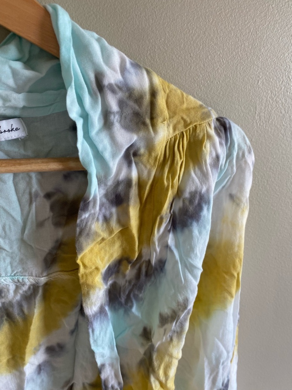 Young Fabulous & Broke Front-Tie Tie-Dye Blouse in Yellow, Light Blue & Gray - Picture 6 of 10